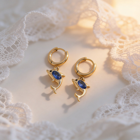 Boucles d'oreilles pendantes pour femme, style océanique, en acier inoxydable étanche, couleur or, motif dauphin, zircon. 2