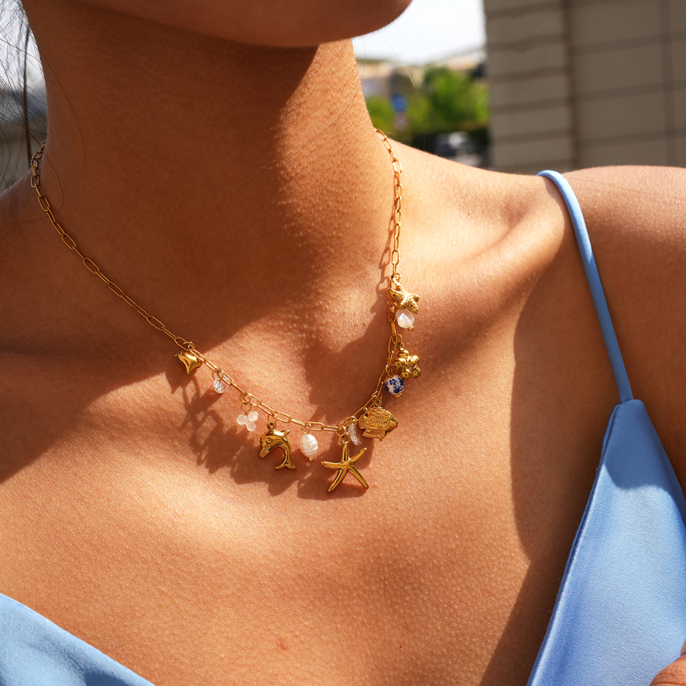Ensembles De Colliers Pour Femmes Simple Series Daily Starfish En Acier Inoxydable Étanche Couleur Or Image5
