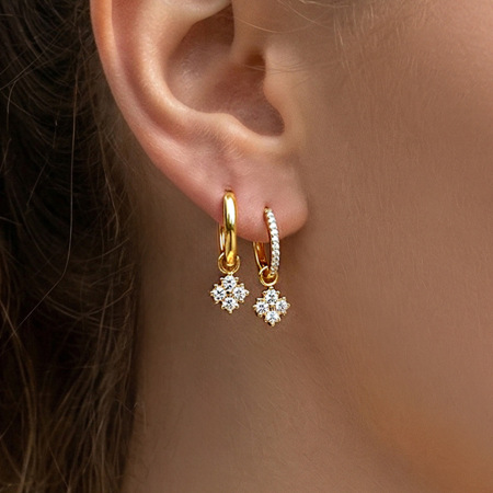 Boucles d'oreilles créoles pour femmes, en acier inoxydable, étanches, couleur or, ornées de zircon et représentant une fleur simple. 2
