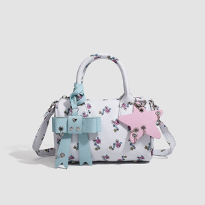 Sac Boston Femme Style Décontracté Avec Détails En Métal, Nœud Papillon Imprimé À Fleurs Et Étoiles h5