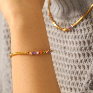 Colliers À Maillons Simples Pour Femmes, En Acier Inoxydable, Étanches, Couleur Or, Avec Zircon. h5 Image4