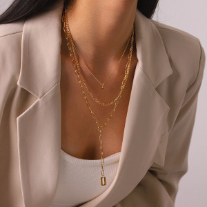 Colliers Superposés Pour Femmes, En Acier Inoxydable, Couleur Or, Étanches, De La Collection Simple Series Daily Chain h5 Image3