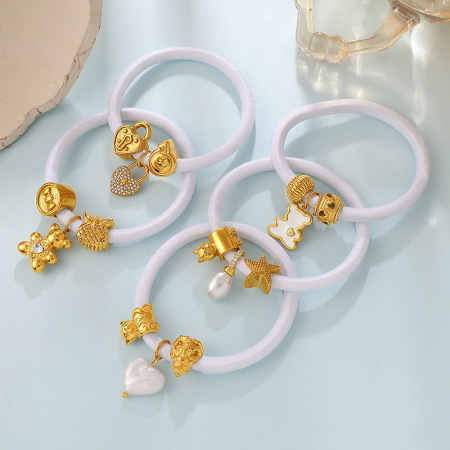 Chouchous pour femme Simple Series Daily Heart Animal en acier inoxydable doré avec strass, zircon et perle. 2