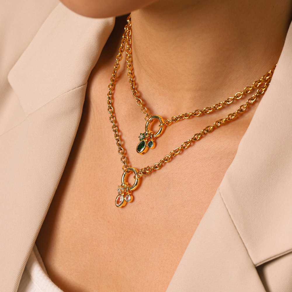 Colliers Pendentifs Pour Femmes En Acier Inoxydable, Étanches, Couleur Or, Avec Zircon Et Étoile Simple En Forme De Cercle Image5