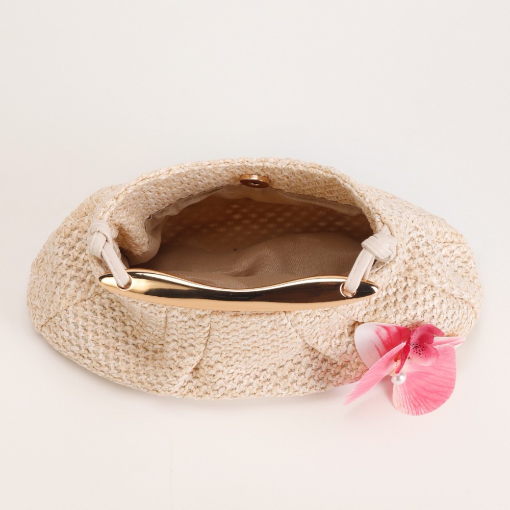 Sac Oreiller Femme En Paille Tressée À Fleurs Style Vacances Image4