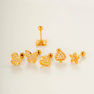 Boucles D'Oreilles Piercing Pour Femme, Style Simple, En Forme De Cœur Et De Papillon, Couleur Cuivre Doré Et Zircon. h5 Image4