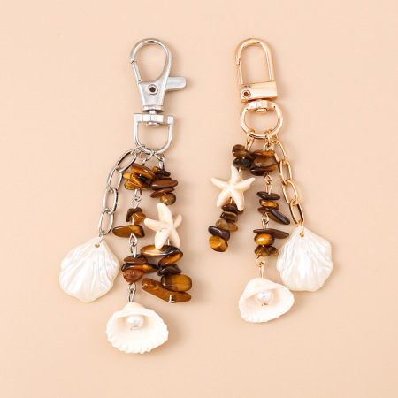 Collection ethnique Vacances Style océanique Perles Chaîne Coquillage Étoile de mer Alliage Breloques de sac Coquillage