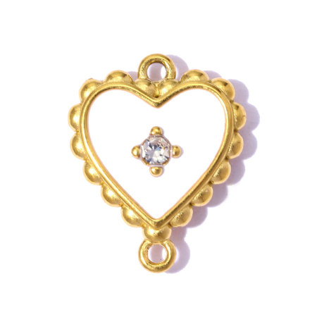 Pendentif femme rétro en forme de cœur géométrique, en acier inoxydable étanche, couleur or, orné de strass et de zircon. 2