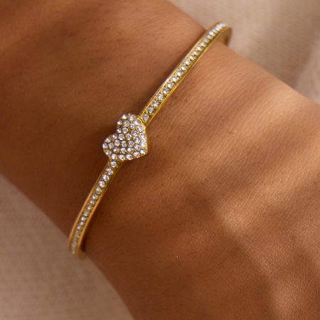 Bracelets manchettes pour femmes en acier inoxydable, étanches, couleur or, avec motif cœur