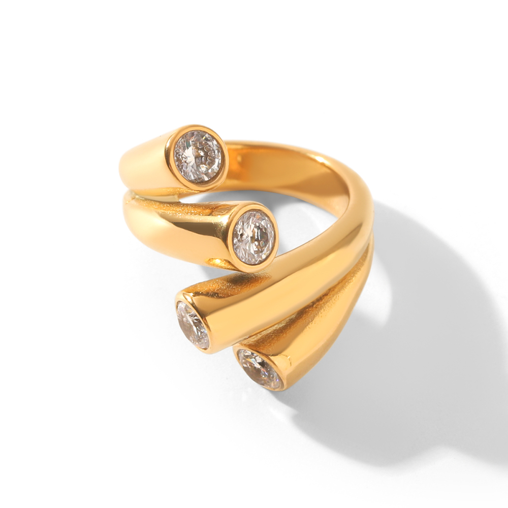 Bagues Pour Femmes En Acier Inoxydable De Forme Irrégulière, Étanches, Couleur Or, Serties De Zircon. 