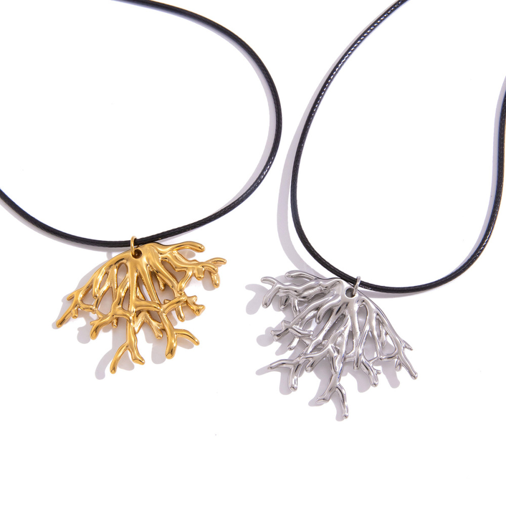 Colliers Pendentifs Pour Femmes En Acier Inoxydable, Couleur Or, En Forme De Corail, Étanches h5Image5