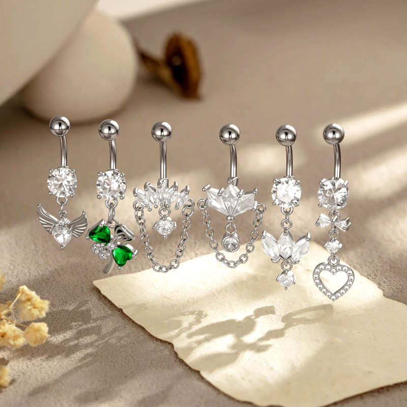 Piercing Nombril De Luxe En Forme De Cœur Et De Feuille, Couleur Cuivre Et Or, Avec Zircon. h5Image5