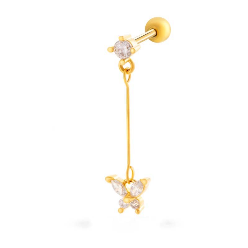 Boucles D'Oreilles Piercing Pour Femme, Collection Simple, Motif Cœur, Croix, Papillon Et Lune, Couleur Cuivre Et Or, Zircon. h5Image6
