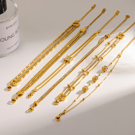 Bracelets classiques en acier inoxydable étanches, couleur or, avec strass, pour femmes