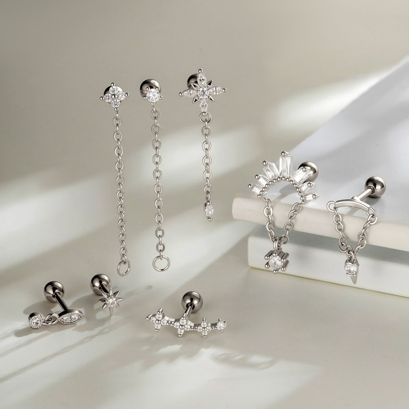 Boucles D'Oreilles Piercing Pour Femme, Motif Floral Simple, Couleur Cuivre Doré Et Zircon. Image5