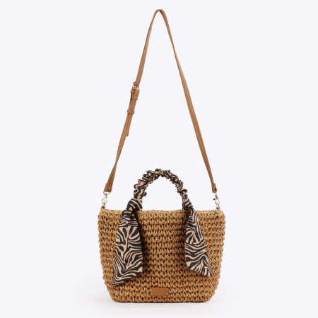 Sac carré en papier tissé à imprimé léopard style décontracté pour femme
