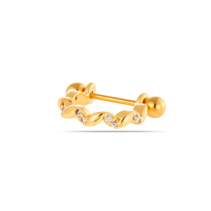 Boucles D'Oreilles Piercing Pour Femme, Collection Luxe, Motif Cœur Et Feuille, Couleur Cuivre Doré Et Zircon. h5 Image6