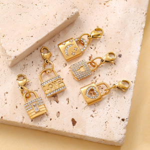 Pendentifs Pour Femmes Simple Series Daily Lock En Acier Inoxydable Étanche Couleur Or Avec Strass h5 Image3
