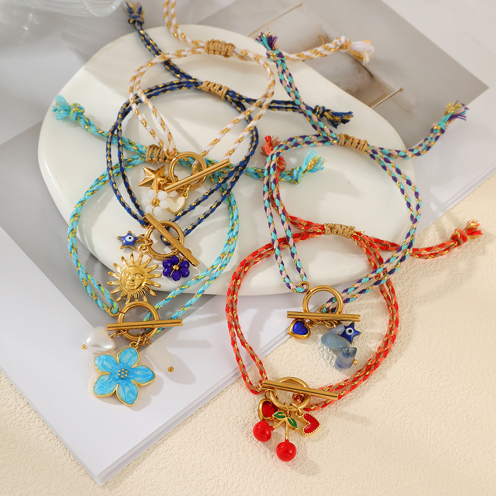 Bracelets Tressés Pour Femmes, Style Océanique, Motif Floral Romantique Et Cerisier En Fleurs Image3