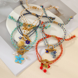 Bracelets Tressés Pour Femmes, Style Océanique, Motif Floral Romantique Et Cerisier En Fleurs h5 Image3