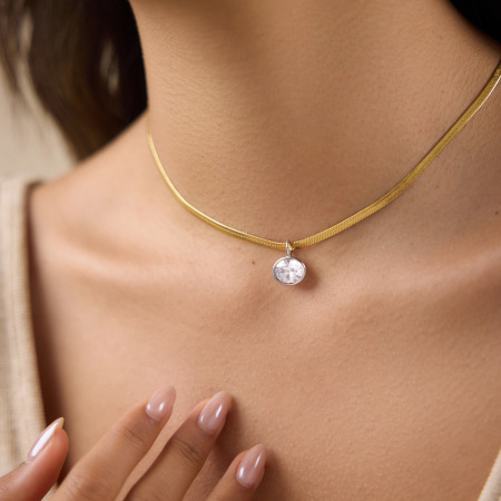 Colliers pendentifs pour femmes en acier inoxydable étanche, forme elliptique et goutte simple, couleur or, zircon 2