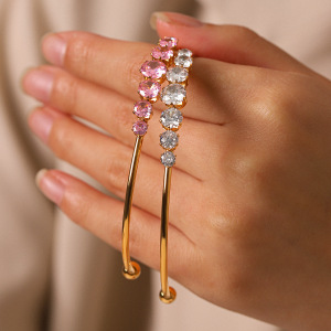 Bracelets Pour Femmes Simple Series Daily Lines En Acier Inoxydable, Étanches, Couleur Or Et Zircon h5 Image3