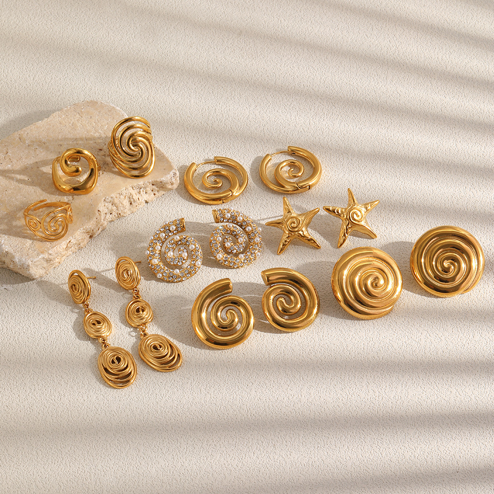 Boucles D'Oreilles Puces Pour Femmes, Style Océan, En Acier Inoxydable, Étanches, Couleur Or, Motif Étoile De Mer Image3
