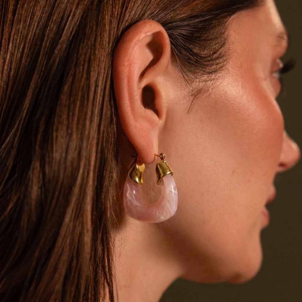 Boucles D'Oreilles Créoles Rétro Simple Series En Acier Inoxydable Étanche Couleur Or Pour Femmes Image4