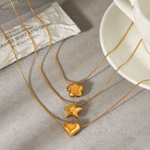 Colliers Pendentifs Pour Femmes Simple Series Daily Heart Star En Acier Inoxydable Étanche Couleur Or h5 Image3