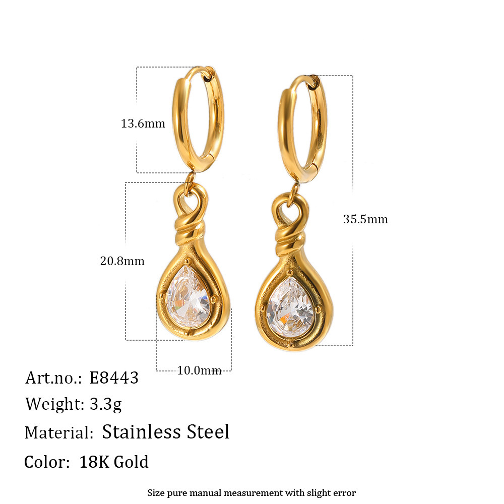Boucles D'Oreilles Pendantes Pour Femmes, En Acier Inoxydable Doré Avec Zircon, Collection Simple.