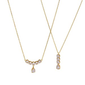 Colliers Pendentifs Élégants En Forme De Goutte, En Acier Inoxydable Étanche, Couleur Or Et Zircon, Pour Femmes h5 Image5