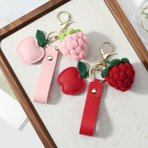 Porte-Clés Sac Femme En Cuir, Couleur Unie Fraise, Collection Simple Series Sweet Fruit h5 Image3