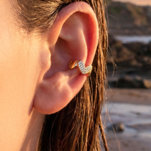 Boucles D'Oreilles Manchette Pour Femme En Acier Inoxydable, Imperméables, Couleur Or, Avec Strass Et Motif Cœur Simple h5 Image3