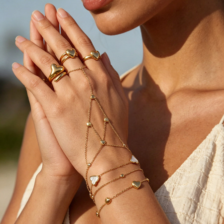 Ensembles de bracelets pour femmes Simple Series Elegant Heart Chain en acier inoxydable étanche couleur or