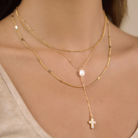 Colliers superposés pour femmes, en acier inoxydable, couleur or, avec chaîne croisée quotidienne simple