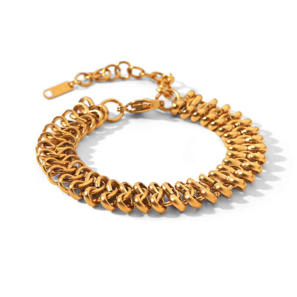 Bracelet Chaîne Pour Femme Simple Series Daily Chain En Acier Inoxydable Étanche Couleur Or Image6