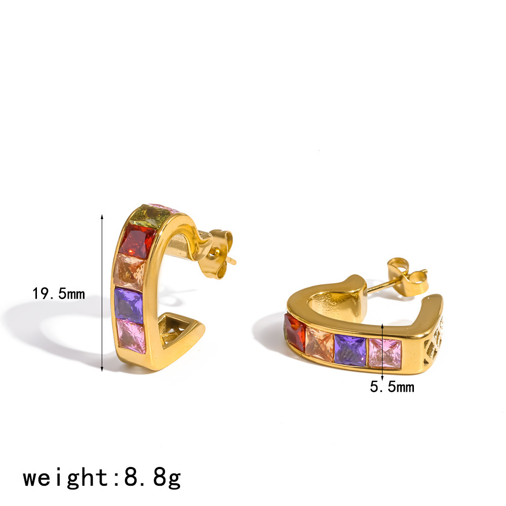 Boucles D'Oreilles Puces Luxueuses En Acier Inoxydable Doré, Imperméables, En Forme De C, Ornées De Strass.