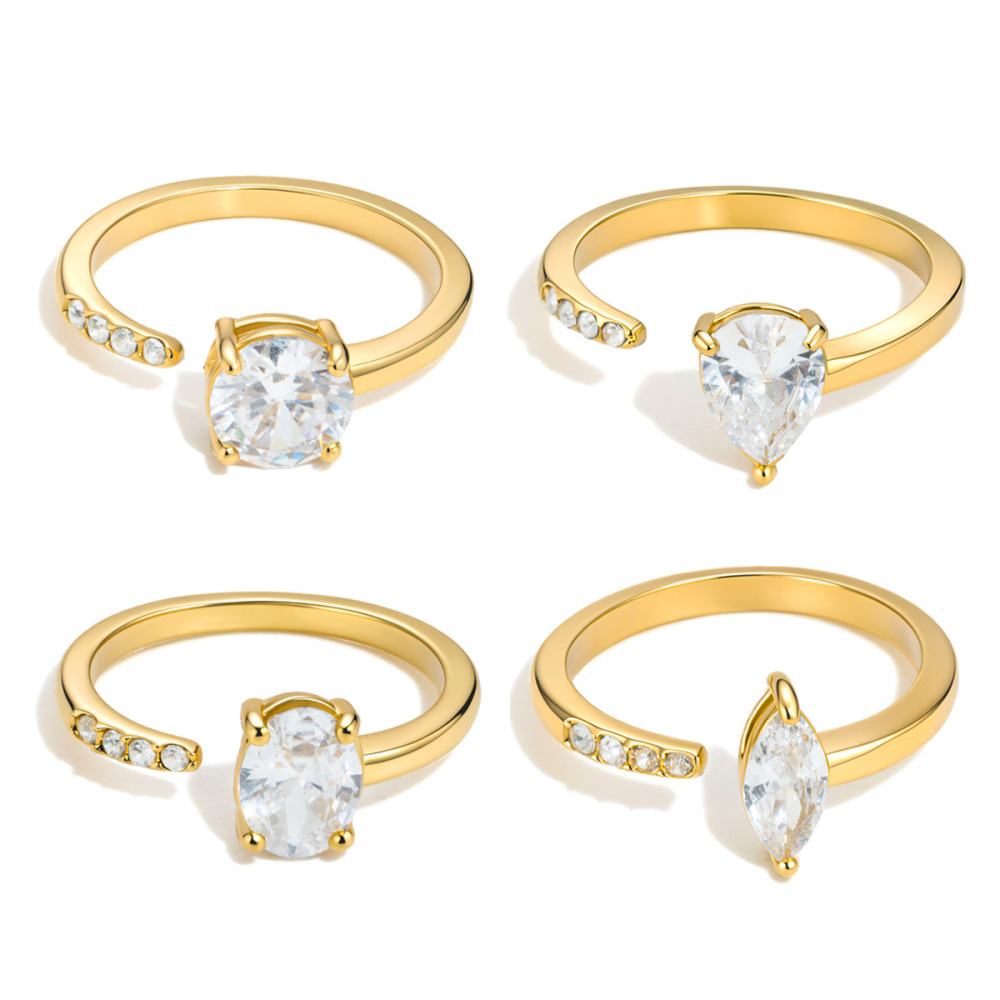 Bagues Pour Femmes En Acier Inoxydable Doré, Imperméables, De Forme Géométrique Simple Et Luxueuse, Serties De Zircon Et De Pierres Précieuses. Elles Sont Dotées D'Une Élégante Pierre Précieuse. h5Image5