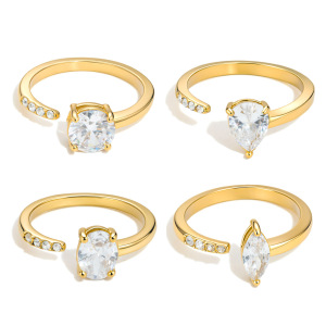 Bagues Pour Femmes En Acier Inoxydable Doré, Imperméables, De Forme Géométrique Simple Et Luxueuse, Serties De Zircon Et De Pierres Précieuses. Elles Sont Dotées D'Une Élégante Pierre Précieuse. h5 Image5