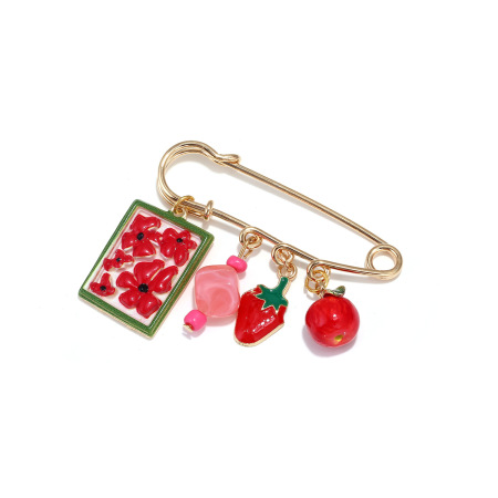 Broches en alliage de fraises avec perles et fleurs mignonnes de la série Simple 2