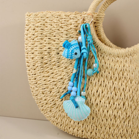 Collection romantique de perles de style océanique pour vacances, coquillages tissés, breloques de sac en polyester