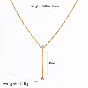 Colliers Pendentifs Pour Femmes En Acier Inoxydable Étanche, Couleur Or, En Forme De Y, Ornés De Strass h5