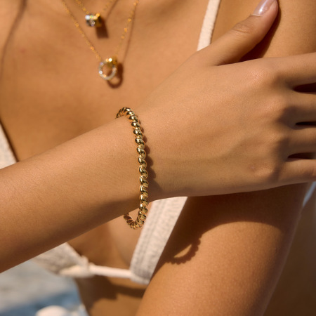 Bracelet chaîne rétro luxueux en acier inoxydable imperméable couleur or avec zircon, orné d'un patchwork torsadé. 2