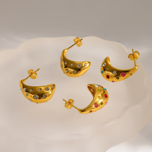 Boucles D'Oreilles Puces Élégantes En Acier Inoxydable, Imperméables, Couleur Or, Ornées De Strass, En Forme De Goutte. h5 Image3