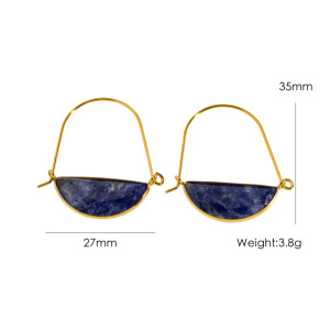 Boucles D'Oreilles Créoles Élégantes En Forme D'Ellipse, En Acier Inoxydable, Couleur Or, Imperméables, Avec Pierre Naturelle, Collection Simple Series h5 