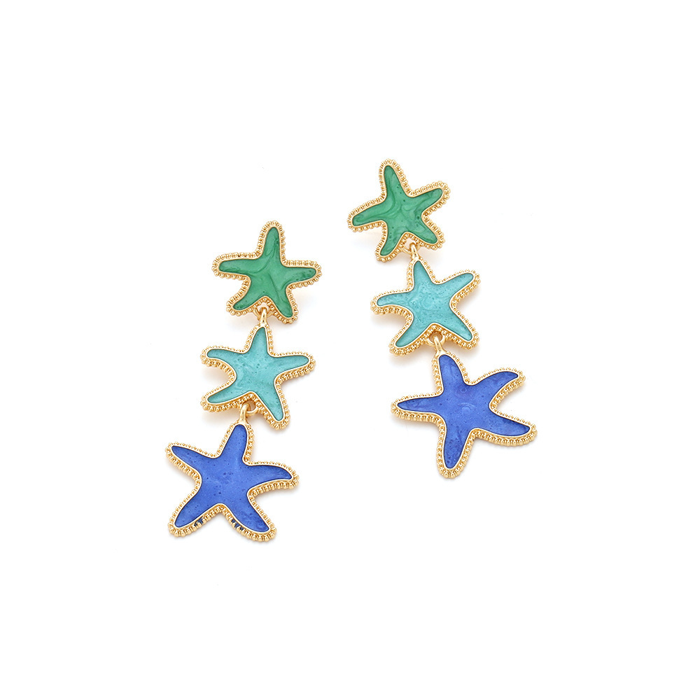 Boucles D'Oreilles Pendantes Pour Femmes En Alliage, Motif Étoile De Mer, Style Vacances Océaniques h5Image2