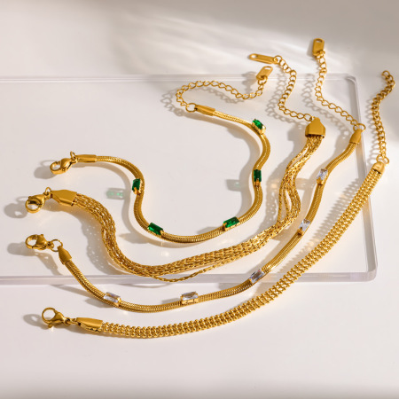 Bracelets À Maillons Pour Femmes En Acier Inoxydable Étanche, Couleur Or, Avec Zircon.