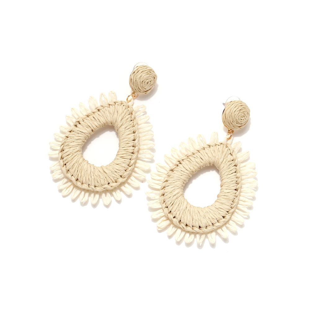 Boucles D'Oreilles Pendantes En Raphia Pour Femmes, Collection Simple Series Vacation Circle Image3