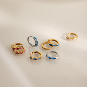 Boucles D'Oreilles Créoles Classiques Pour Femmes, En Acier Inoxydable Étanche, Couleur Or Et Zircon. h5 Image2
