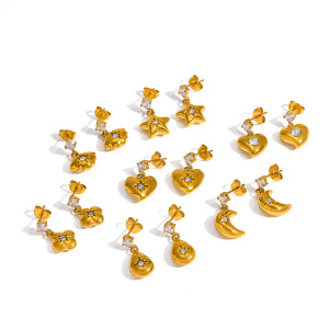 Boucles D'Oreilles Pendantes Pour Femme En Acier Inoxydable, Forme Cœur, Couleur Or, Étanches h5 Image4